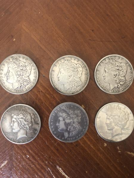 Silver dollars years 1888, 1878, 1890, 1921, 1923&hellip;