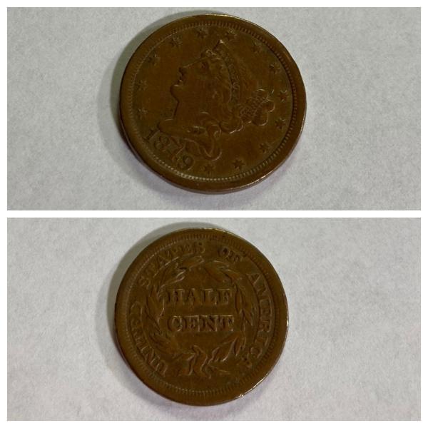 !1849 large half cent in very excellent condition.