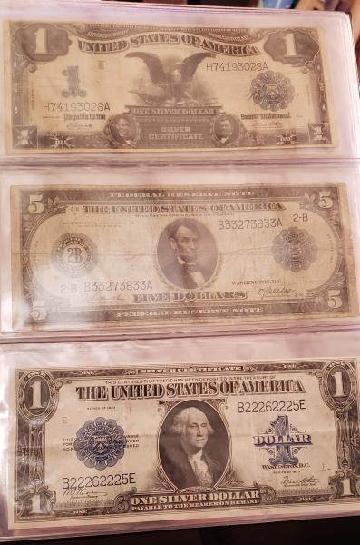 -1899 $1 Silver certificate large note -1914 $5&hellip;