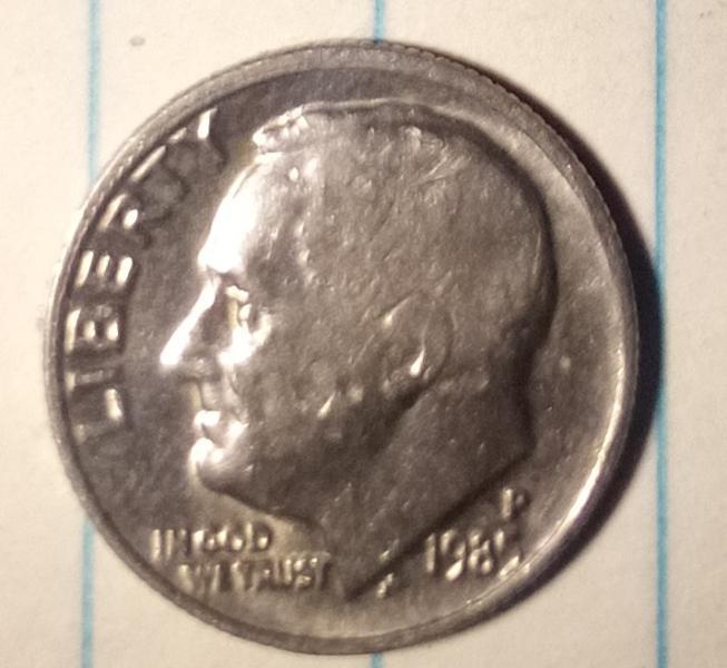 1985 p dime with some kinda smuge or&hellip;
