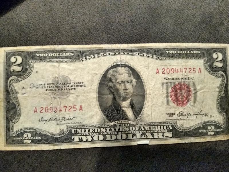 Old 2 dollar bill fair condition