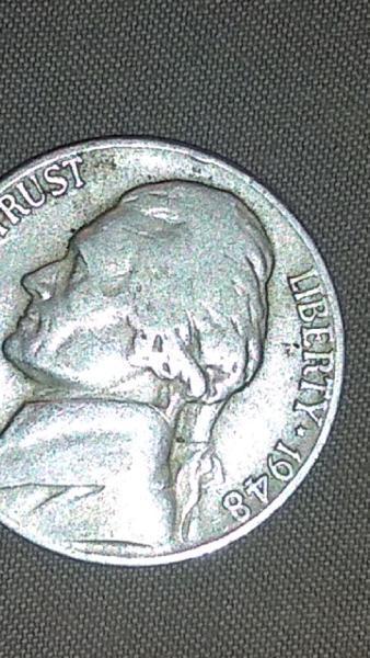 1948 Jefferson nickel appears to be double struck.
