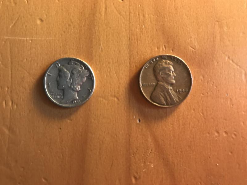 A1943 dime and a 1944 one cent with&hellip;
