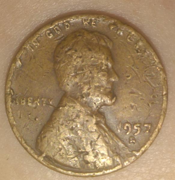 1957 wheat penny with R mint mark