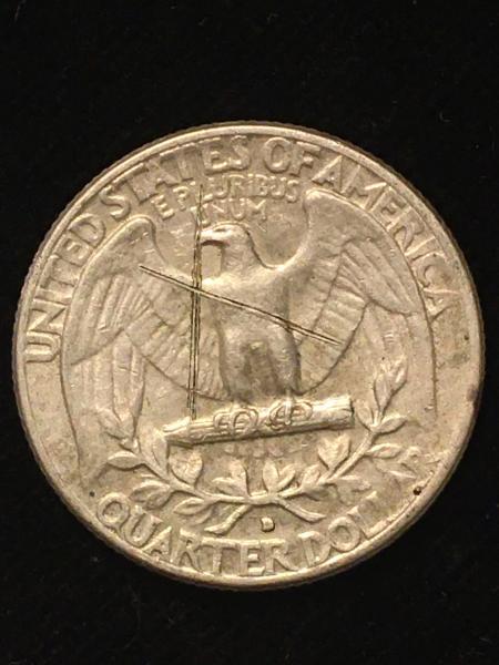 1964D Washington Quarter with lines.
