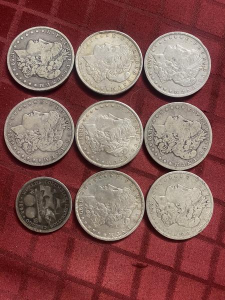Morgan dollars 1879,1881,1884,1886,1890,1890,1899,1921 s and o mints