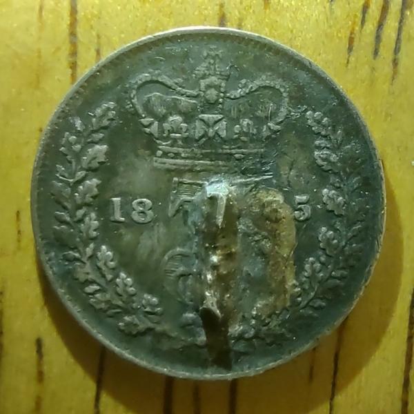 1885 3 Pence coin with raised or extra&hellip;