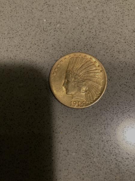 1914 s Indian head $10 gold coin