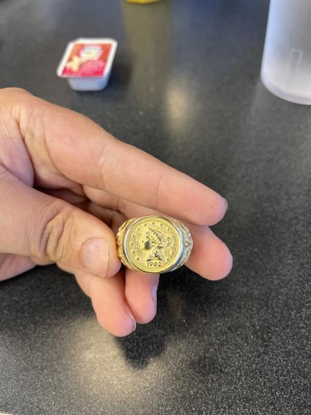 18k Gold Mens 21.00mm Coin Ring With A&hellip;