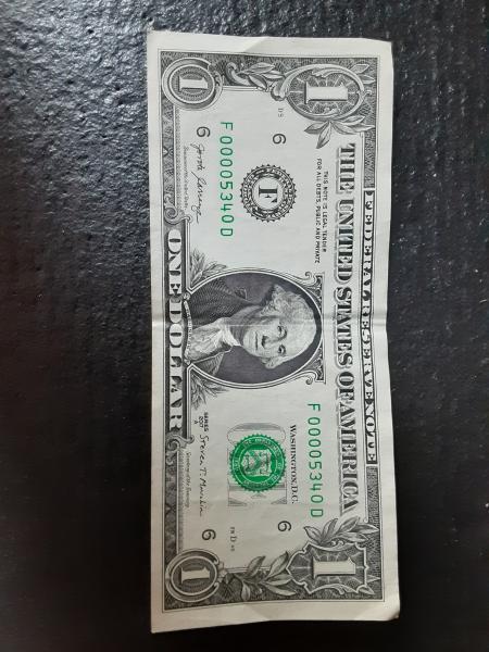 a one dollar bill 2017a with low serial…