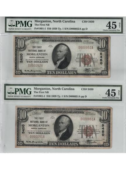 1929 $10 type 1 bank of Morganton nc