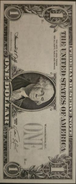 Uncirulated 1974 misprint dollar bill with preceeding and…