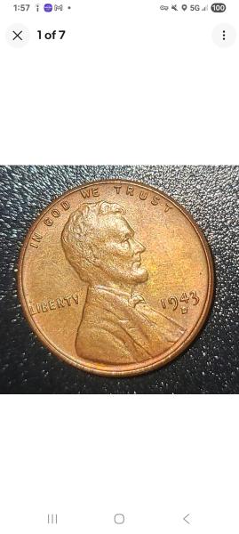 1943 copper wheat penny D mint mark.