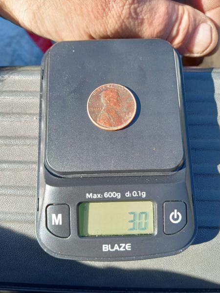 1982 D penny that weighs 3g